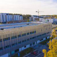 Kaarina-talo ja nostokurkia ruskan aikaan.