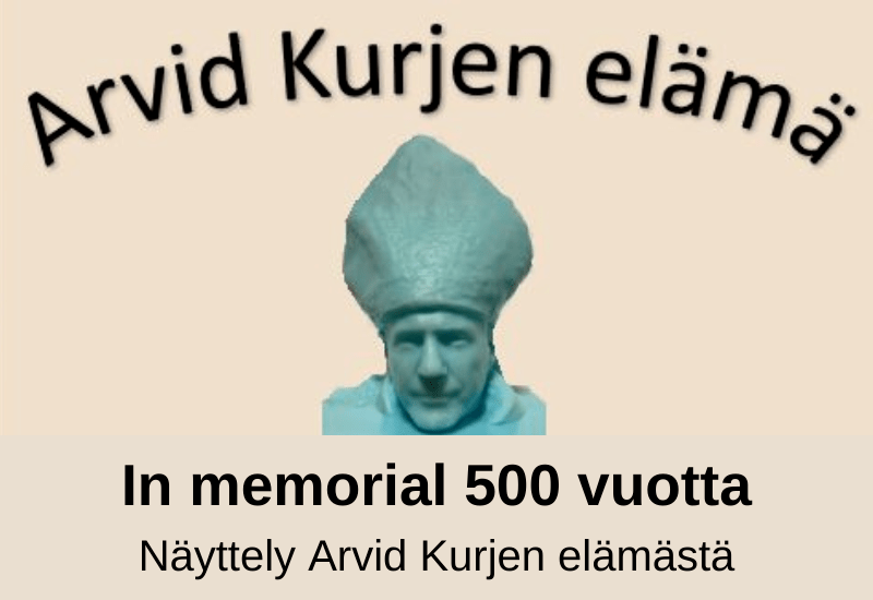 Piispan pää vaalealla pohjalla ja tekstiä