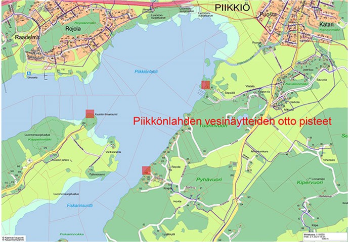1.7.2021 vesinäytteiden ottopaikat kartalla